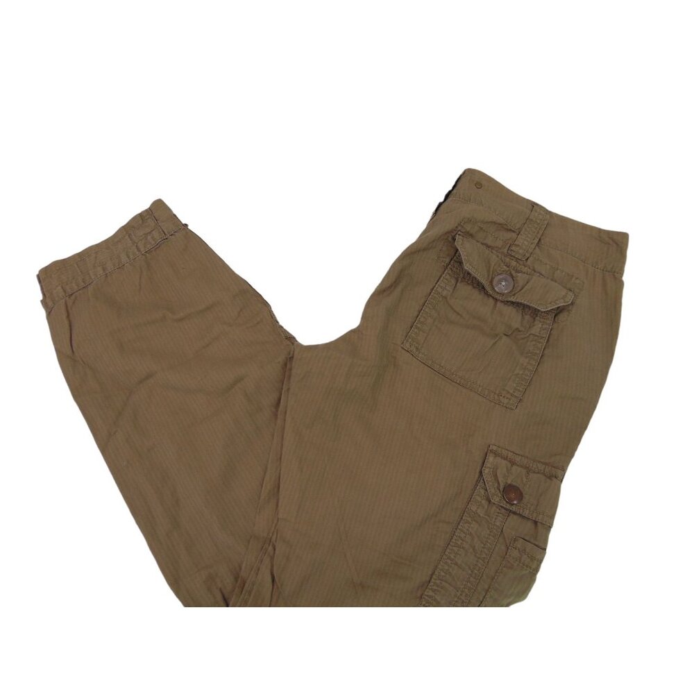 Hei Hei Anthropologie Green Pants 4 Shadow Stripe Cargo Pockets Low Rise Zipper - Picture 8 of 12